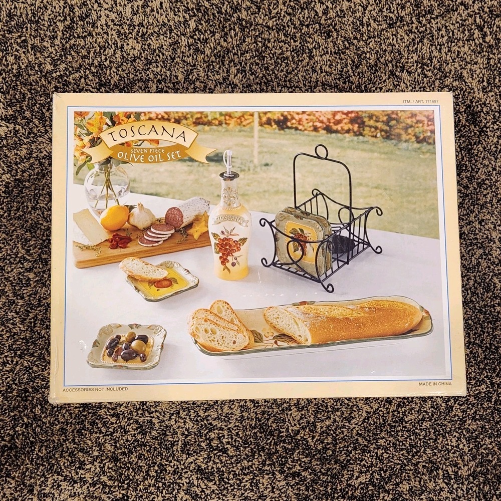 Toscana Olive oil seven piece serving set. Wine and cheese.